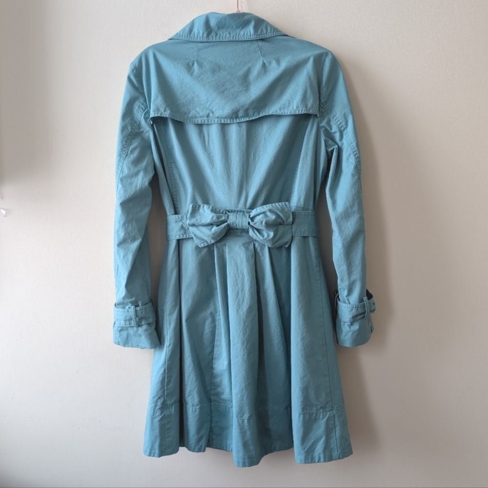 LC Lauren Conrad Bow Trench Coat Mint Teal Size 10 - Picture 3 of 8
